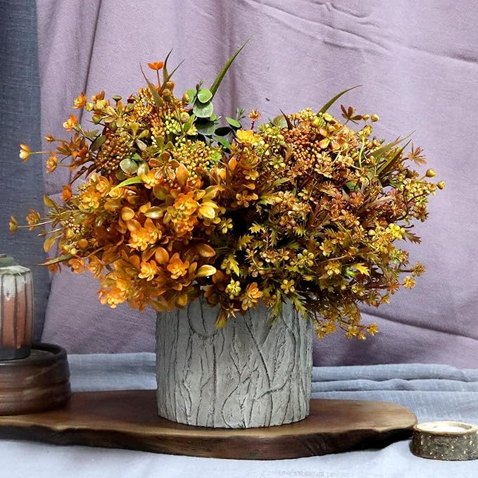 6 Bundles Artificial Fall Flowers, Autumn Decorations Leaves Greenery Shrubs for Thanksgiving Home Kitchen Room Farmhouse Floral Arrangements Indoor Outdoor Wedding Party Fireplace Fall Mixed Color-CasaMuseHome