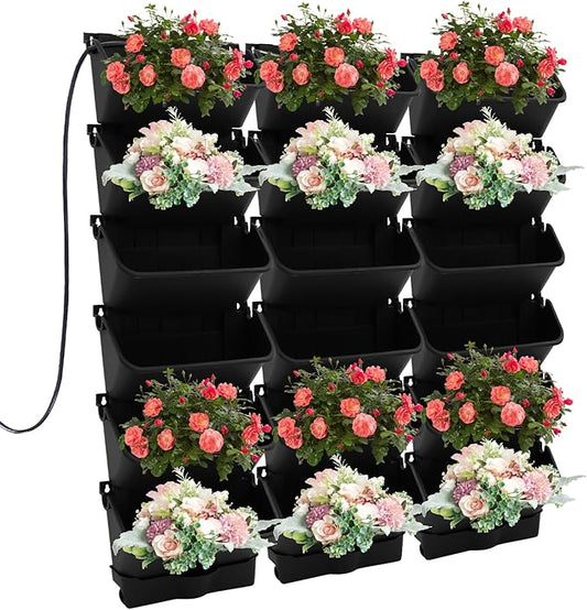 18 Pots Self-Watering Wall-Mounted Planter, 39.4”L x 39.4”H Vertical Wall Planter Self Watering Stackable Planters Vertical Garden Wall Garden Planter Outdoor Indoor for Herbs Flowers Strawberries-CasaMuseHome