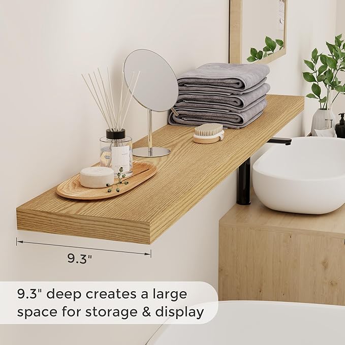 48 Inch Floating Shelves Set of 2, Rustic 48 x 9 Floating Shelf for Wall, 9 Inch Deep Bookshef Invisible Bracket, Wall-Mounted Deep Shelving for Bedroom, Kicten, Living Room, Oak Color-CasaMuseHome