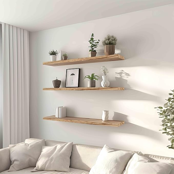 36 Inch Floating Shelves for Wall Rustic Light Wood Wall Shelves for Bedroom Set of 4-CasaMuseHome