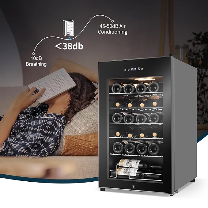 24 Bottles Wine Cooler Refrigerator, Small Wine Fridge Mini Wine Fridge Countertop with Glass Door Wine Cellars for Red Wine, Champagne, Dry White Wine, Sparkling Wines-CasaMuseHome