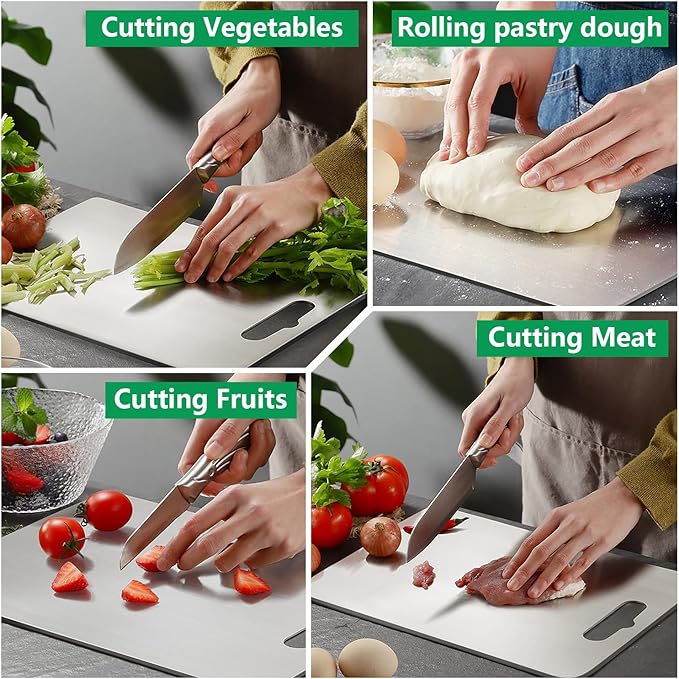 Titanium Cutting Boards for Kitchen [Set of 3], Double Sided Pure Titanium Cutting Board | Easy to Clean | Dishwasher Safe | Food-Grade Raw & Cooked Foods or Outdoor Camping Chopping Board-CasaMuseHome
