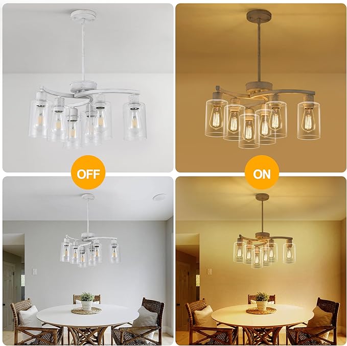6-Light Antique White Chandelier with Clear Glass Shade, French Country Chandeliers for Dining Room, Adjustable Height Hanging Farmhouse Pendant Lighting for Kitchen Island Entryway Office-CasaMuseHome