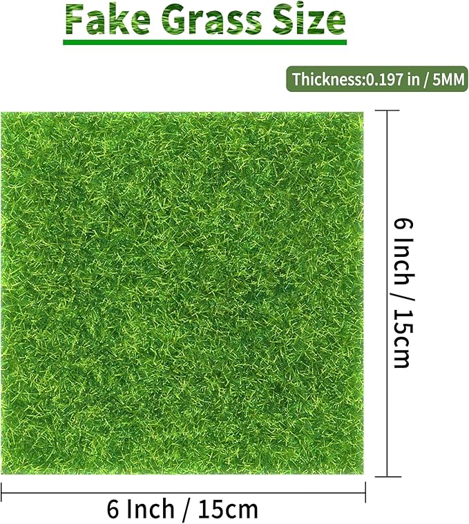 24 Packs 6 X 6 Inch Fake Grass Decor for Crafts, Artificial Grass for Dollhouse Miniature Ornament Projects, Model Turf Grass for DIY Fairy Garden Accessories and Decor Kit-CasaMuseHome