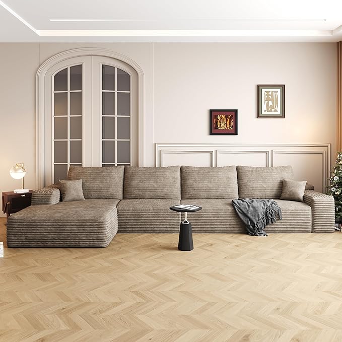 136" Sectional Couches for Living Room Modern Modular Sofa with L-Shape Couchs Upholstered Boneless Couch Deep Seat Sectional Couch with Chaise (Camel, Left Facing Chaise+3Seaters)-CasaMuseHome