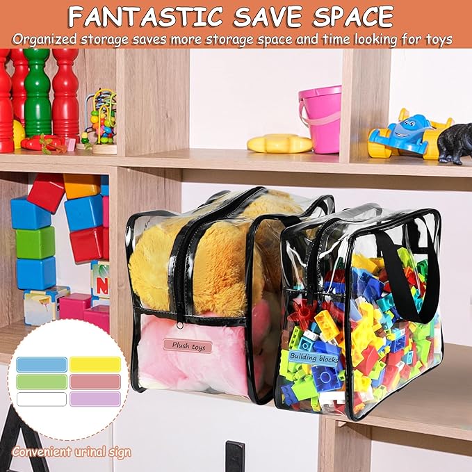 6 Packs Large Toy Storage Bags with Labels, Reusable Clear PVC Board Game Storage, Travel Waterproof Organizer Bags with Zipper for Building Blocks, Puzzle, Kids Books(3 large & 3 Extra Large)-CasaMuseHome