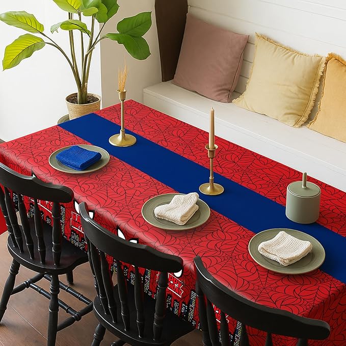 16Pcs 2in1 Spider Birthday Decorations Tablecloths, 54" x 108" Super Hero Spider Table Cloth Disposable Rectangle Plastic Table Cover for Boys Birthday Party Supplies-CasaMuseHome