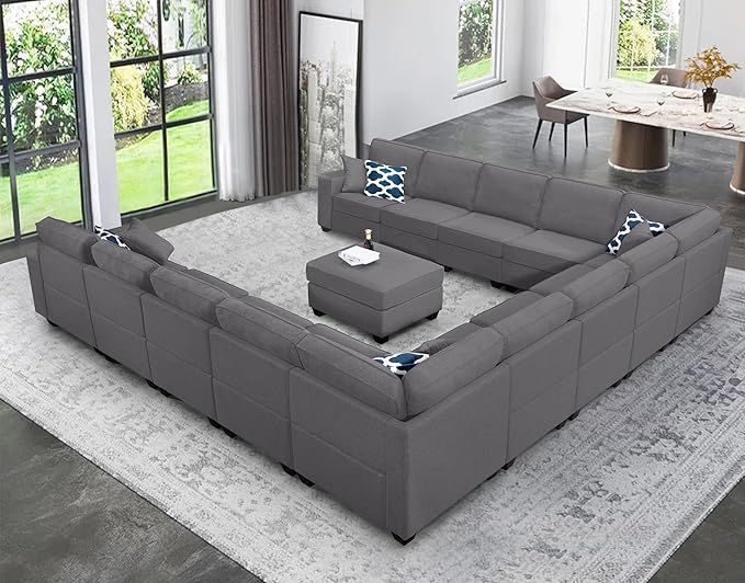 L Lengend Vansen Modular Sectional Sofa U Shaped Couch with Ottoman Modern Reversible Corner Sectional Couch for Living Room (Dark Grey, U Shaped Sofa-6)-CasaMuseHome