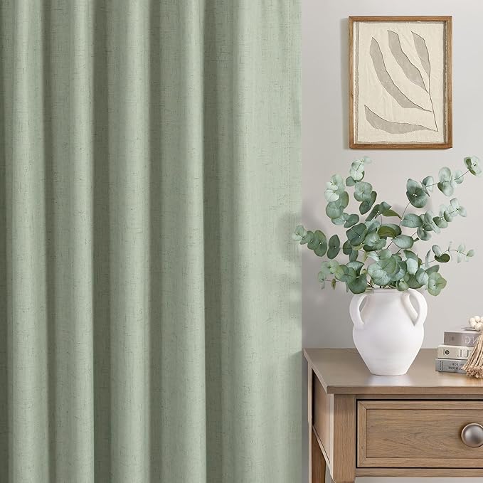 96 Inch Curtains 2 Panels Set Drapes 96 Inches Long Spring Curtain for Living Room Sage Green Black Out Linen Room Darkening Blackout Thermal Vertical Patio Blinds for Sliding Glass Doors Vintage Boho-CasaMuseHome