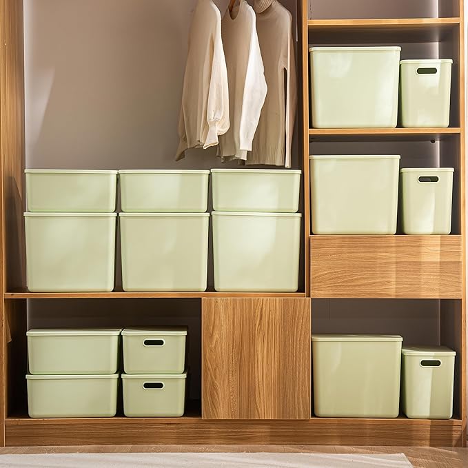 4 pack large plastic White storage bins Baskets, Toy Box Chest with Lids and Handle，Organizer Containers for Baby，Kids,snacks,Nursery，Shelves，Playroom, Bedroom，Office,Closet，home-CasaMuseHome