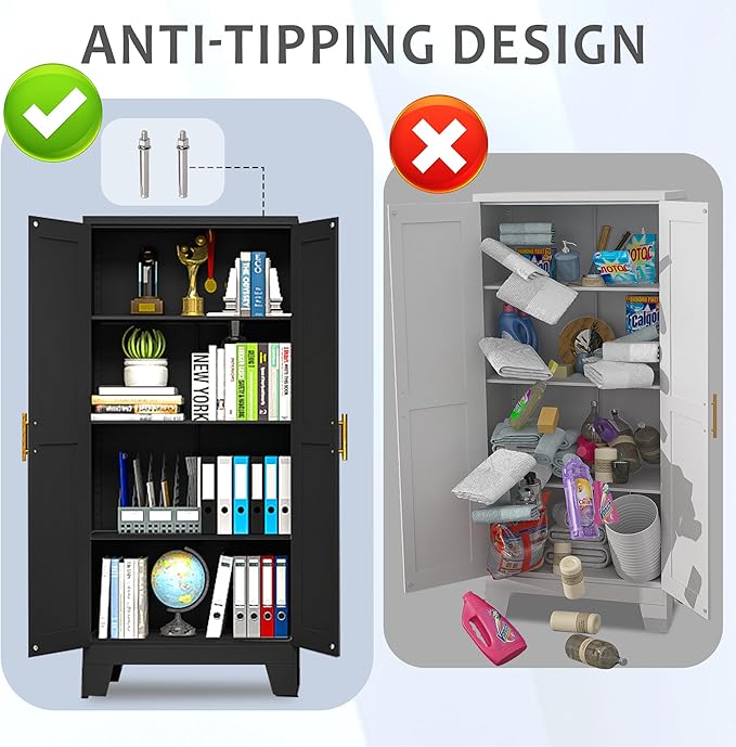 61.02" Kitchen Pantry Cabinet, Pantry Storage Cabinet with 2 Doors and Adjustable Shelves, Black Food Storage for Kitchen, Living Room, Bedroom and Dining Room (Black) Metal Sideboard-CasaMuseHome