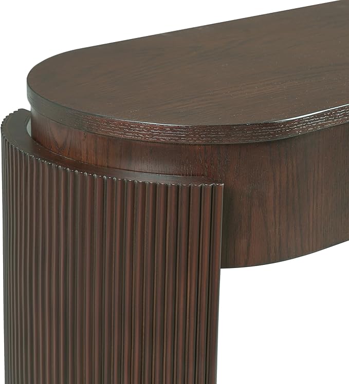 55" Sofa Table with Oval Top and 2 Drawers, Entryway Console Table with Fluted Design for Hallway,Foyer,Entry and Living Room (Fully Assembled-Espresso)-CasaMuseHome