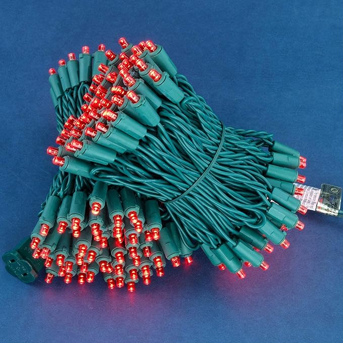 200 Count Red Wide Angle LED Christmas Lights, 66 ft Green Wire UL Certified Commercial Grade 5mm Holiday String Light Set (Red)-CasaMuseHome