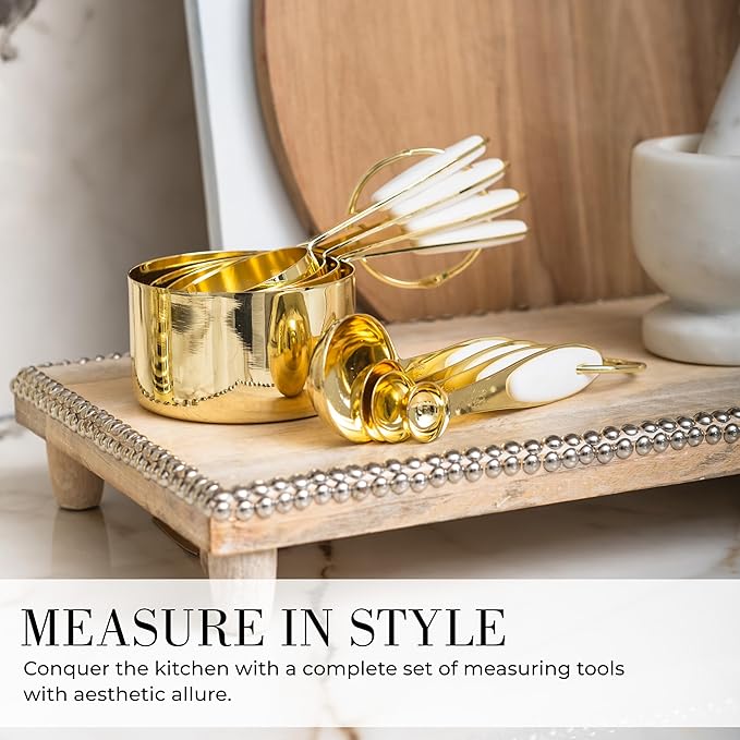 Styled Settings White and Gold Kitchen Utensils Set – 16-Piece Silicone Cooking Utensils with Measuring Cups and Spoons-CasaMuseHome
