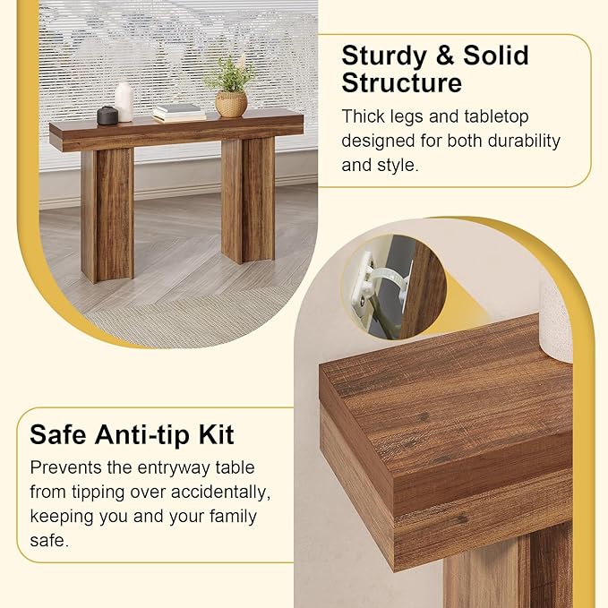 55Inch Farmhouse Console Table,Wooden Rectangular Sofa Table Behind The Couch,Entryway Console Table with Storage for Living Room, Hallway,Entrance (Light Brown)-CasaMuseHome