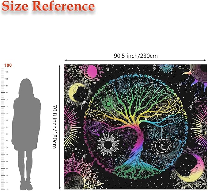 AACKart Blacklight Tapestry for Bedroom - Spiritual Tree of Life Wall Tapestry Glow in the Dark Wall Hanging 90.5 x 70.8 inches-CasaMuseHome