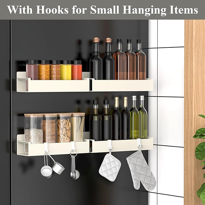 4 Pack Magnetic Spice Rack Organizer for Refrigerator and Oven, Cream White Fridge Organizers and Storage for Kitchen-CasaMuseHome