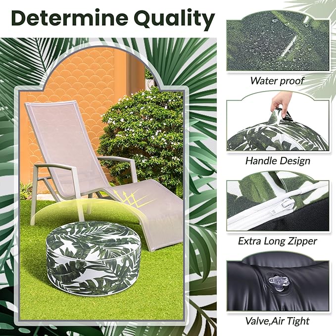 2 Pack Outdoor Inflatable Ottoman Waterproof Inflatable Pouf Foot Rest with Handle D21 x H9 Portable for Patio Camping Garden or Home-CasaMuseHome