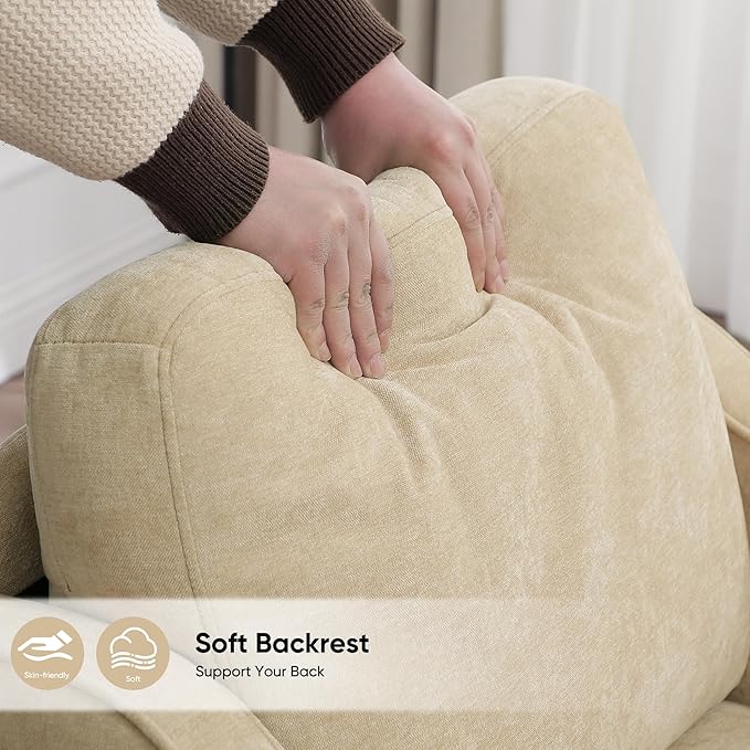 Accent Chairs Set of 2, Upholstered Living Room Chair with Side Pockets, Mid Century Modern Reading Chair for Bedroom, Comfy Armchair Single Sofa Side Chair for Office, Small Room, Light Brown-CasaMuseHome