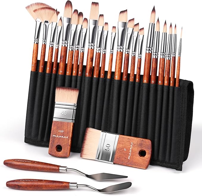 26pcs Paint Brush Set, Fuumuui Professional Acrylic Paint Brushes Complete Range of Sizes with Upgraded Short Handle Wide Flat Paintbrush for Acrylic, Oil, Watercolor and Gouache-CasaMuseHome
