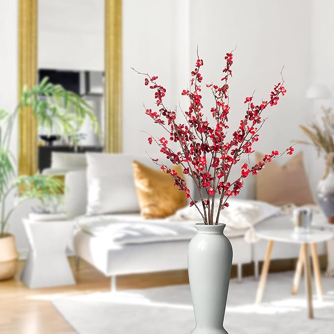 4Pcs Cherry Blossom Branches Artificial Flowers for Spring Summer Indoor Decoration,Faux Long Stem Artificial Flowers for Wedding Home Office Bedroom Party Table Centerpieces Decor(Red)-CasaMuseHome