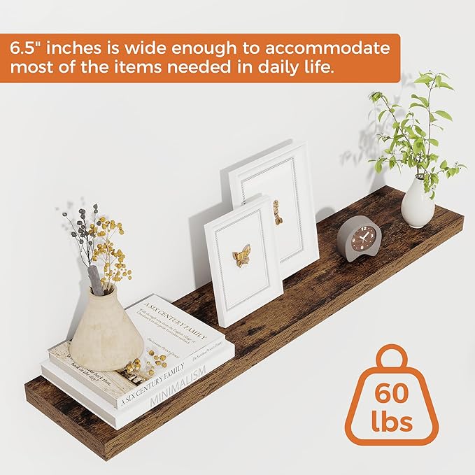 32Inch Floating Shelves for Wall 2 Pack Wood Shelves for Kitchen, Bathroom, Bedroom Wall Mounted Rustic Wood Floating Shelf with Invisible Brackets for Books, Storage, Decor, Rustic Brown-CasaMuseHome