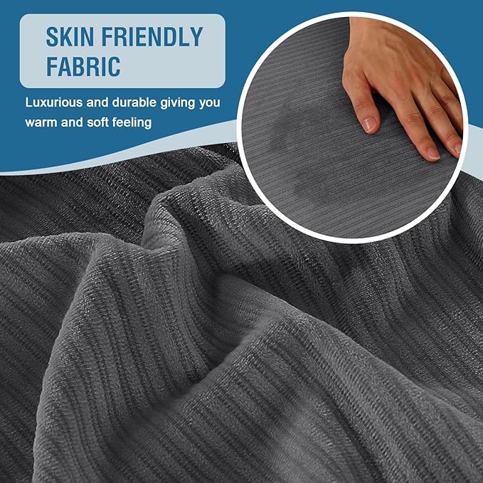 H.VERSAILTEX Velvet Stretch Couch Cushion Cover Plush Cushion Slipcover for Chair Cushion Furniture Protector Seat Cushion Sofa Cover (1 Piece Armchair Cushion Covers, Grey Striped)-CasaMuseHome