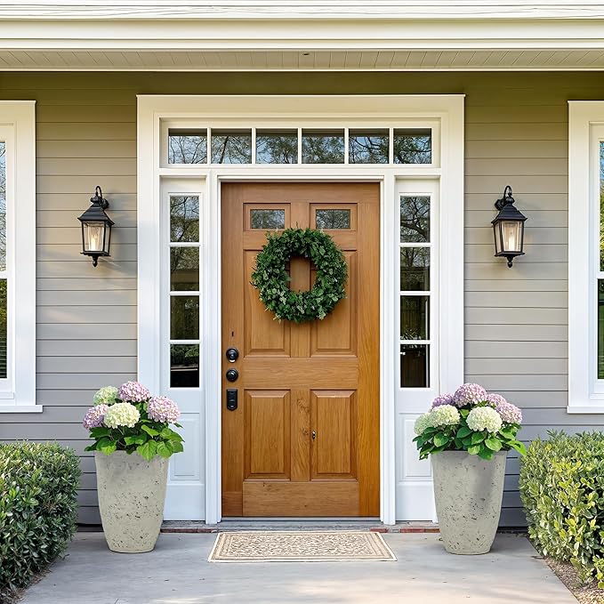 19.5" Resin Tall Planters for Outdoor Plants, Set of 2 Country White Large Flower Pots with Handmade Birch Bark Texture, Heavy-Duty and Weather-Resistant for Year Round Indoor Outdoor use-CasaMuseHome