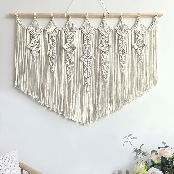 Achart Macrame Wall Hanging Large- Boho Wall Decor- large wall art- Wall Decor Living Room- Macrame Tapestry Boho Decor for Bedroom (Beige-Flower)-CasaMuseHome