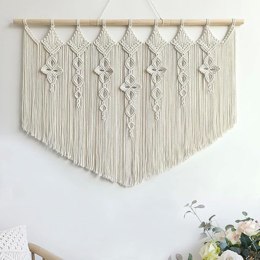 Achart Macrame Wall Hanging Large- Boho Wall Decor- large wall art- Wall Decor Living Room- Macrame Tapestry Boho Decor for Bedroom (Beige-Flower)-CasaMuseHome