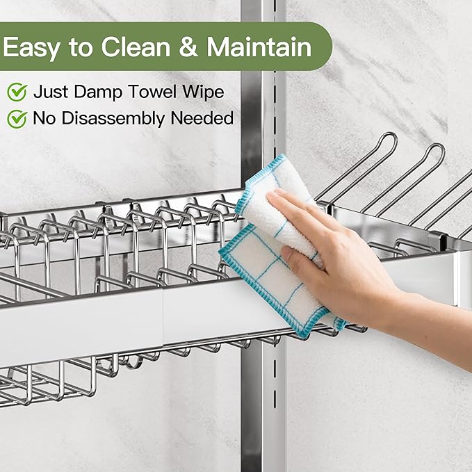 3 Tier Extra Large Stainless Steel Expandable Over The Sink Dish Drainer Drying Rack, Rust Proof Metal, Space Saving, Modern Silver Big Capacity Extendable Plate Strainers Above Kitchen Counter-CasaMuseHome