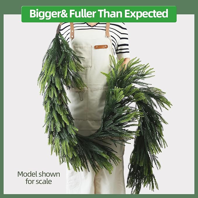 6FT Artificial Norfolk Pine Garland 2 Pack – Dense Green Christmas Garland, Real Touch Holiday Greenery for Front Door, Fireplace Mantel, Staircase, Indoor Outdoor Home Decoration-CasaMuseHome
