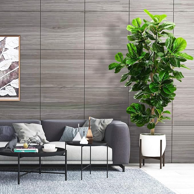 6ft Artificial Fiddle Leaf Fig Tree (72in) with Plastic Nursery Pot Faux Tree, Ficus Lyrata Fake Plant for Office House Farmhouse Living Room Home Decor (Indoor/Outdoor)-CasaMuseHome
