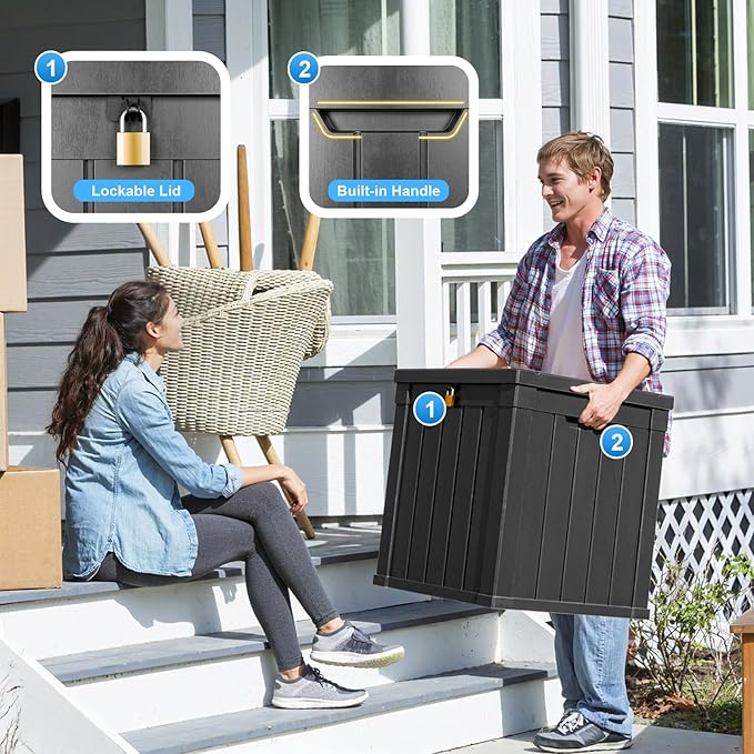 50 Gallon Deck Box Large Outdoor Storage for Patio Furniture,Outdoor Cushions,Garden Tools,Picnic Supplies and Pool Supplies,Waterproof,Resin,Lockable(Black)-CasaMuseHome