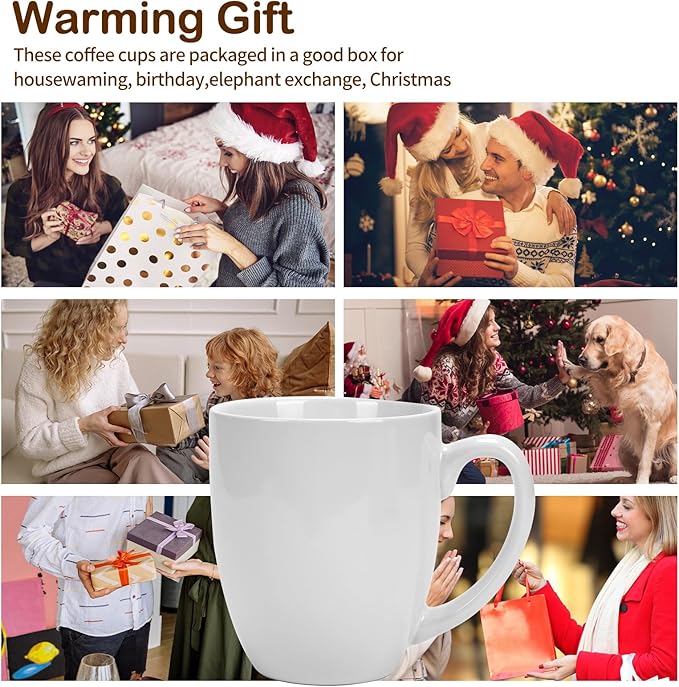 16 OZ White Stoneware Mugs Set of 6, Large Ceramic Coffee Cups with Handle, Porcelain Mugs for Latte, Milk, Tea and Juice-CasaMuseHome