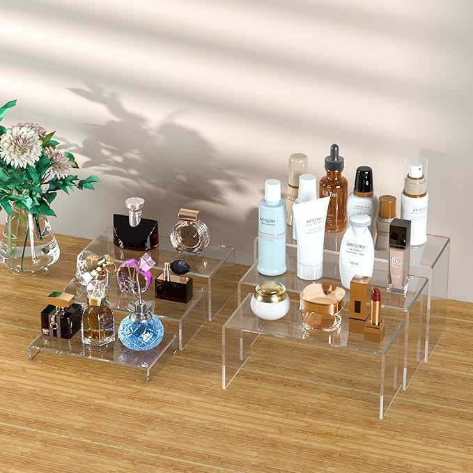 Acrylic Display Risers 6pcs, Clear Rectangular Display Organizer Stands, Acrylic Display for Funko Pop Figure, Desserts, Cupcake, Toys, Collectibles, Merchandises - 7.5''x8''x8.5''x9''x9.5''x10''-CasaMuseHome