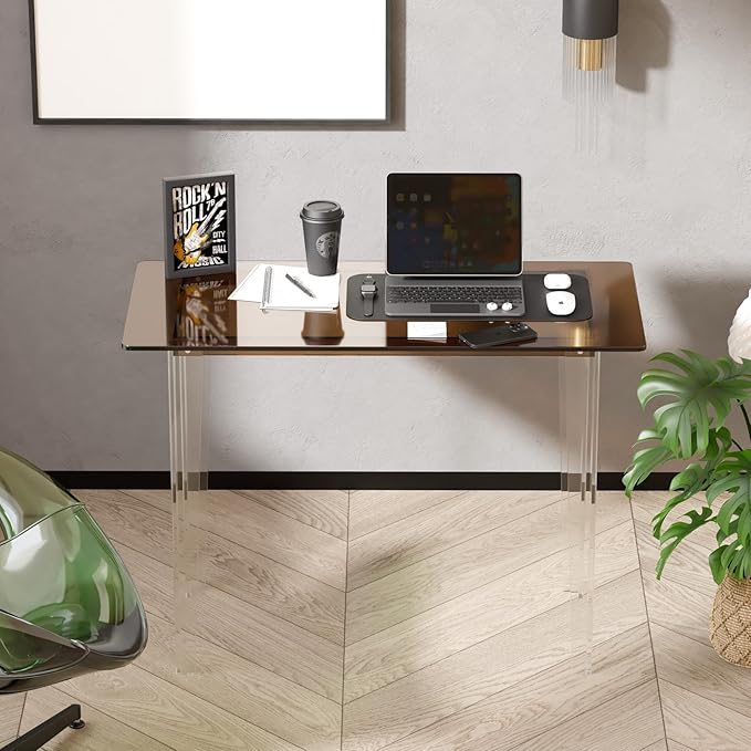 Acrylic Desk, Modern Study Table for Home Office - Extended Surface Multi-Purpose Console & Entryway Table, Sturdy Lightweight Design (42.5-inch, Yellowtea)-CasaMuseHome