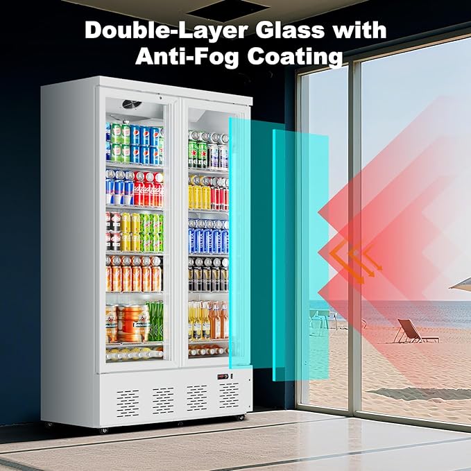 30.5 Cu.ft. Commercial Refrigerators 2 Glass Door Commercial Beverage Refrigerators Upright Display Cooler with Soft LED Light and 10 Adjustable Shelves for Restaurant Grocery Stores Home-CasaMuseHome