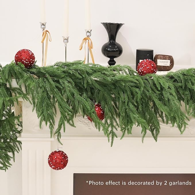 12FT Christmas Garlands Norfolk Pine Garland Real Touch Artificial Faux Greenery Garland for Holiday Indoor Outdoor Decor-CasaMuseHome