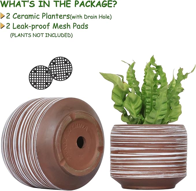 8 Inch + 6 Inch Ceramic Plant Pots Indoor with Drainage – Flower Pot Set, Decorative Indoor Planters for House Plants and Garden Use-CasaMuseHome