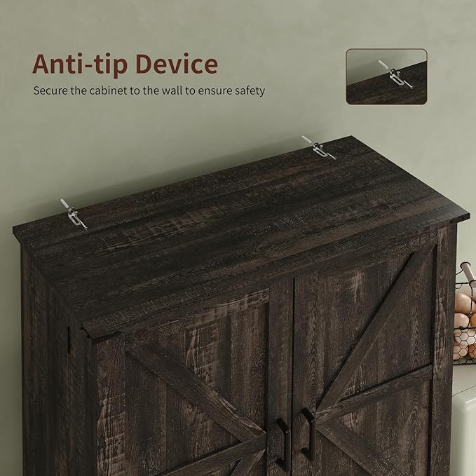 72'' Kitchen Storage Pantry Cabinet, Tall Storage Cabinet with 8 Door Shelves, 2 Cabinets and 1 Drawer, Freestanding Cupboard for Kitchen, Dining Room, Bathroom, Laundry, Living Room, Dark Rustic Oak-CasaMuseHome