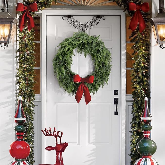 2 Pcs Christmas Norfolk Pine Garlands, 6 Ft Double Color Real Touch Artificial Cedar Garland, Faux Pine Cypress Greenery Garland Ornaments for Mantle Fireplace Table Indoor Outdoor Xmas Decoration-CasaMuseHome