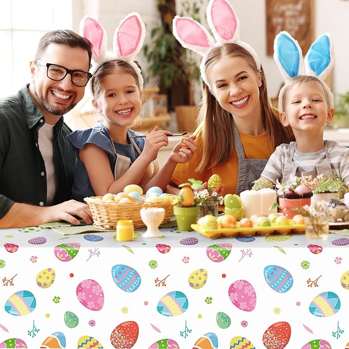 2 Pack Easter Tablecloth - Colorful Easter Eggs Table Cloth, Plastic Disposable Rectangle Spring Easters Egg Table Cover for Easters Tables Decorations and Party Supplies Decor Favors, 108 x 54 Inch-CasaMuseHome