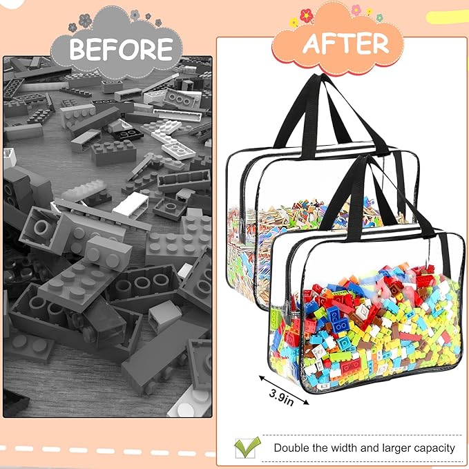 6 Packs Large Toy Storage Bags with Labels, Reusable Clear PVC Board Game Storage, Travel Waterproof Organizer Bags with Zipper for Building Blocks, Puzzle, Kids Books-CasaMuseHome