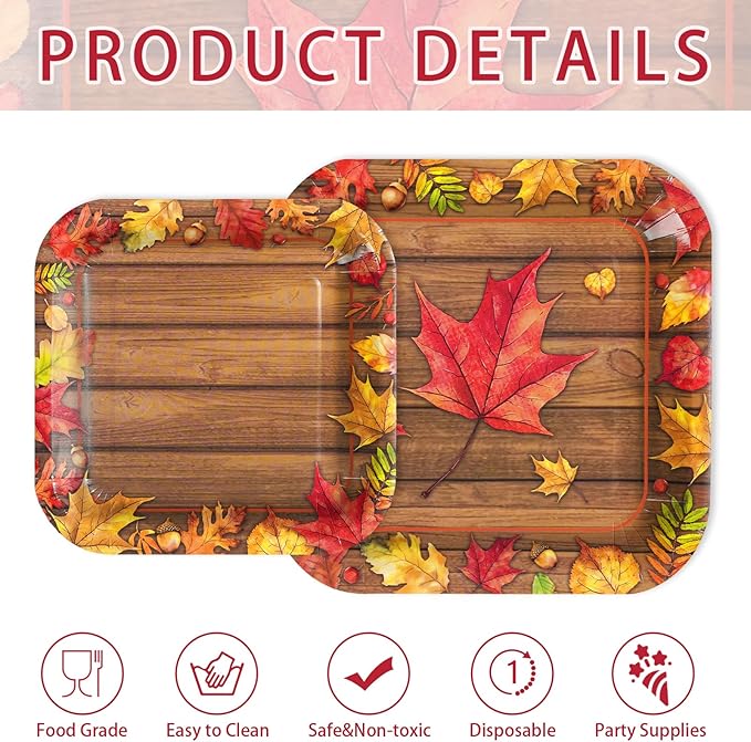 200Pcs Fall Party Decorations Watercolor Autumn Maple Leaves Paper Plates and Napkins Thanksgiving Wooden Grain Tableware Sets for Holiday Harvest Birthday Wedding Dinner Party Supplies Serves 50-CasaMuseHome