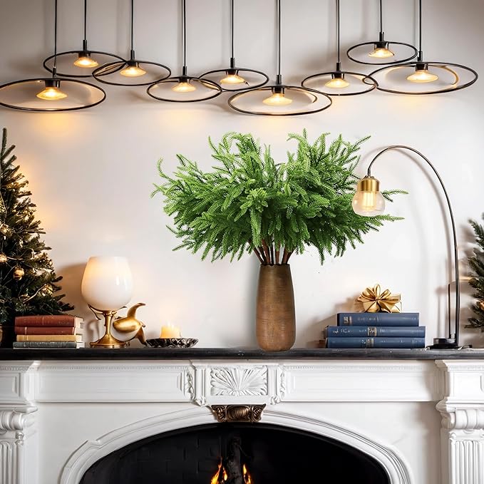 12Pcs Artificial Norfolk Pine Branches 24" Plastic Christmas Plants Decor Faux Greenery Stems Pine Picks Outdoor Faux Plants UV Resistant for Xmas Indoor, Front Porch Home Décor (12, 24inch)-CasaMuseHome