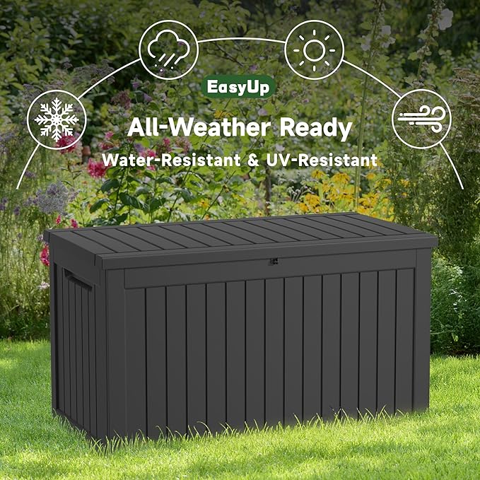260 Gallon Outdoor Storage Box Waterproof, UV Resistant Resin Deck Box with Hydraulic Rod, Lockable Design and Enhanced Durability for Patio, Garden, and Poolside Use-CasaMuseHome
