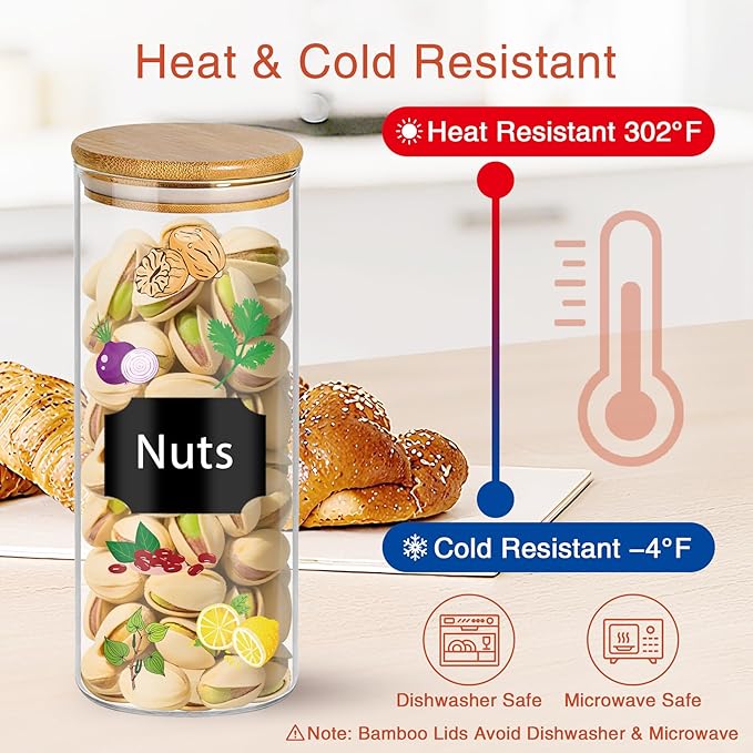 16 oz 20 pcs Glass Jars with Bamboo Lids, Stackable Clear Food Storage Jars, Airtight Kichen Glass Pantry Storage Containers with Lids for Rice, Candy, Sugar, Flour, Nuts, Cookie, Spice-CasaMuseHome