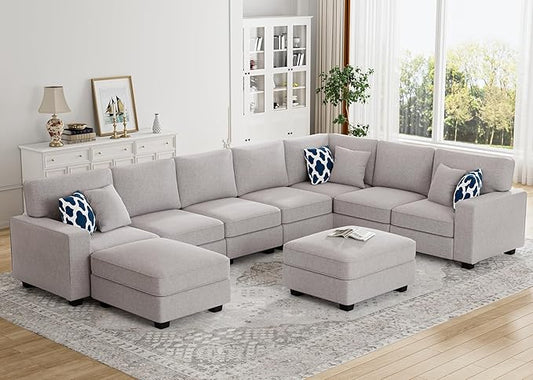 L Lengend Vansen Modular Sectional Sofa U Shaped Couch with Ottoman Modern Reversible Corner Sectional Couch for Living Room (Light Grey, U Shaped Sofa-5)-CasaMuseHome