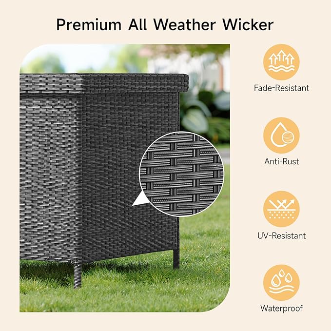 158 Gallon XL Deck Box with Lid, All Weather Wicker Outdoor Storage Box Waterproof, Large Outdoor Patio Storage Bin for Cushions, Garden Tools, Gears, Pool Accessories, Black-CasaMuseHome